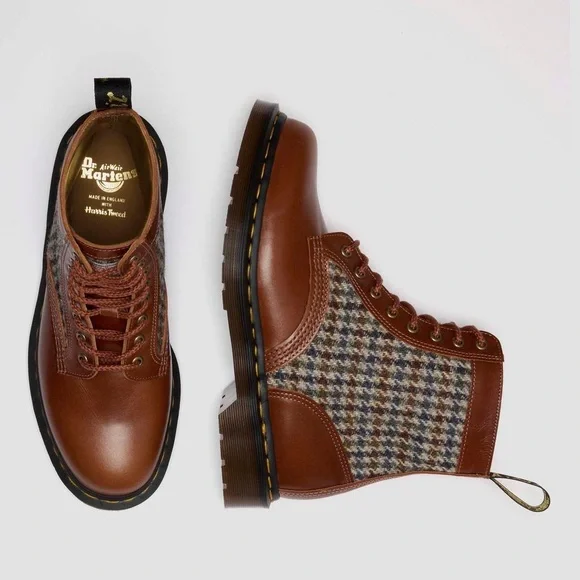 1460 PASCAL HARRIS TWEED AND LEATHER BOOTS MIE US 12 UK 11 